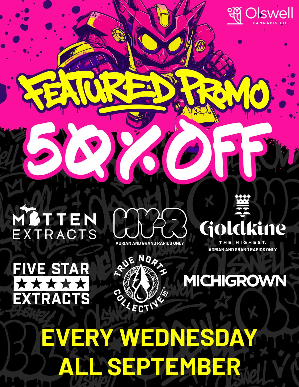 Featured Promo — 50% off Mitten Extracts, HY-R, Goldkine, Five Star Extracts, True North Collective and MichiGrown, every Wednesday in September 2026, all day