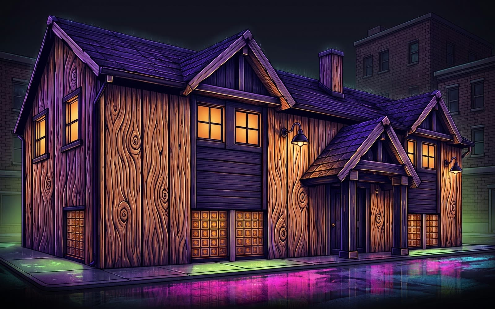Illustration of the Olswell Cannabis Grand Rapids store at night